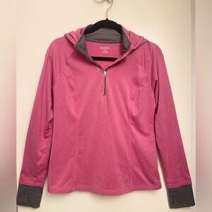 Reebok Dark Pink Hooded Athletic Quarter Zip Pullover, Medium